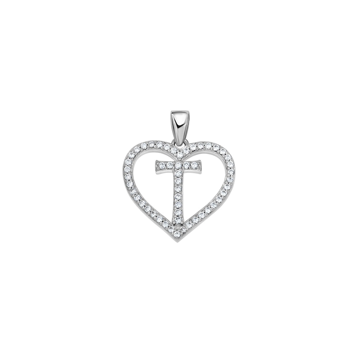 925 Sterling Silver Womens Cubic Zirconia Initial Letter T Heart Charm Pendant