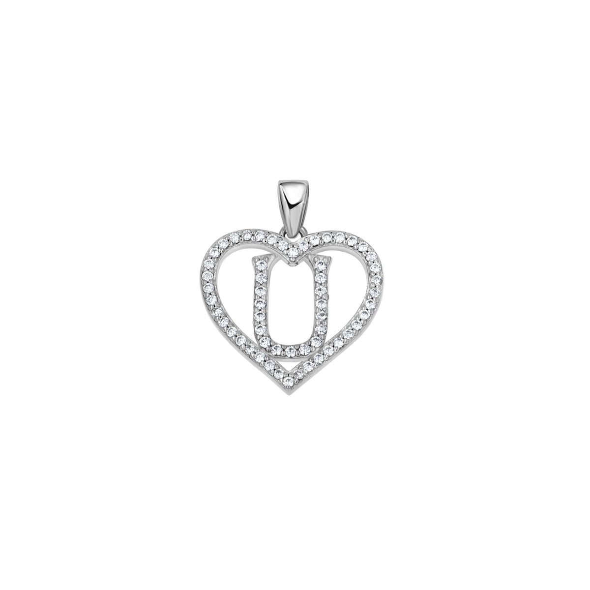 925 Sterling Silver Womens Cubic Zirconia Initial Letter U Heart Charm Pendant