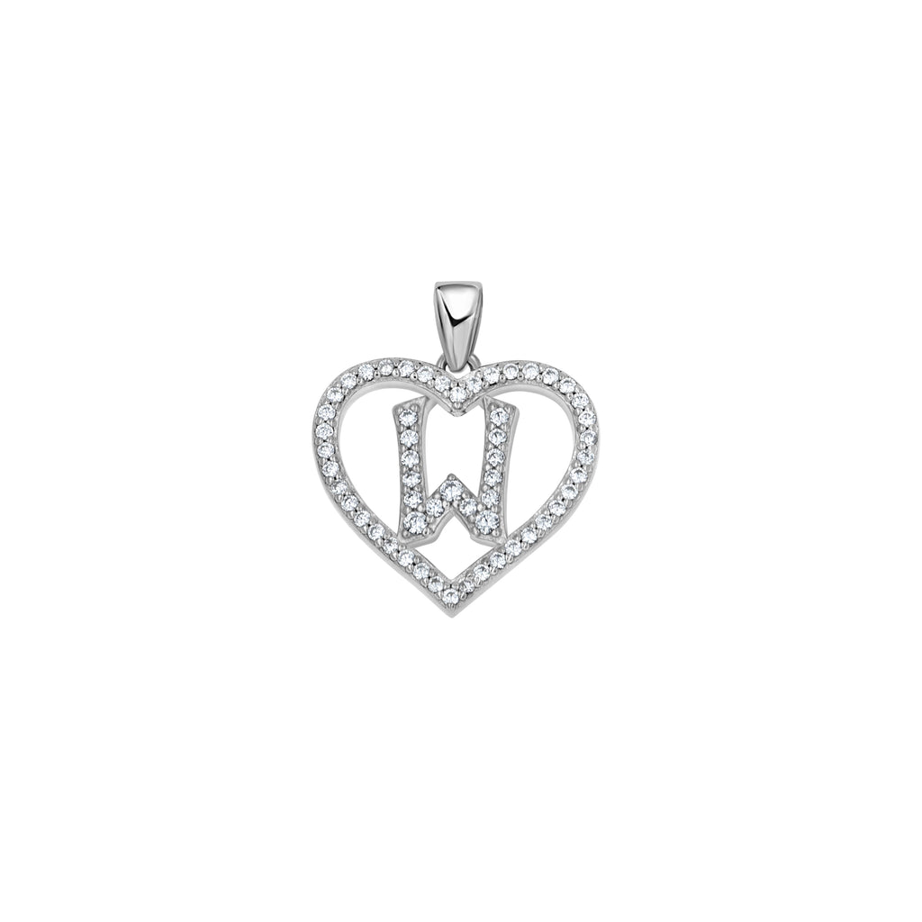 925 Sterling Silver Womens Cubic Zirconia Initial Letter W Heart Charm Pendant