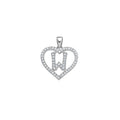 925 Sterling Silver Womens Cubic Zirconia Initial Letter W Heart Charm Pendant