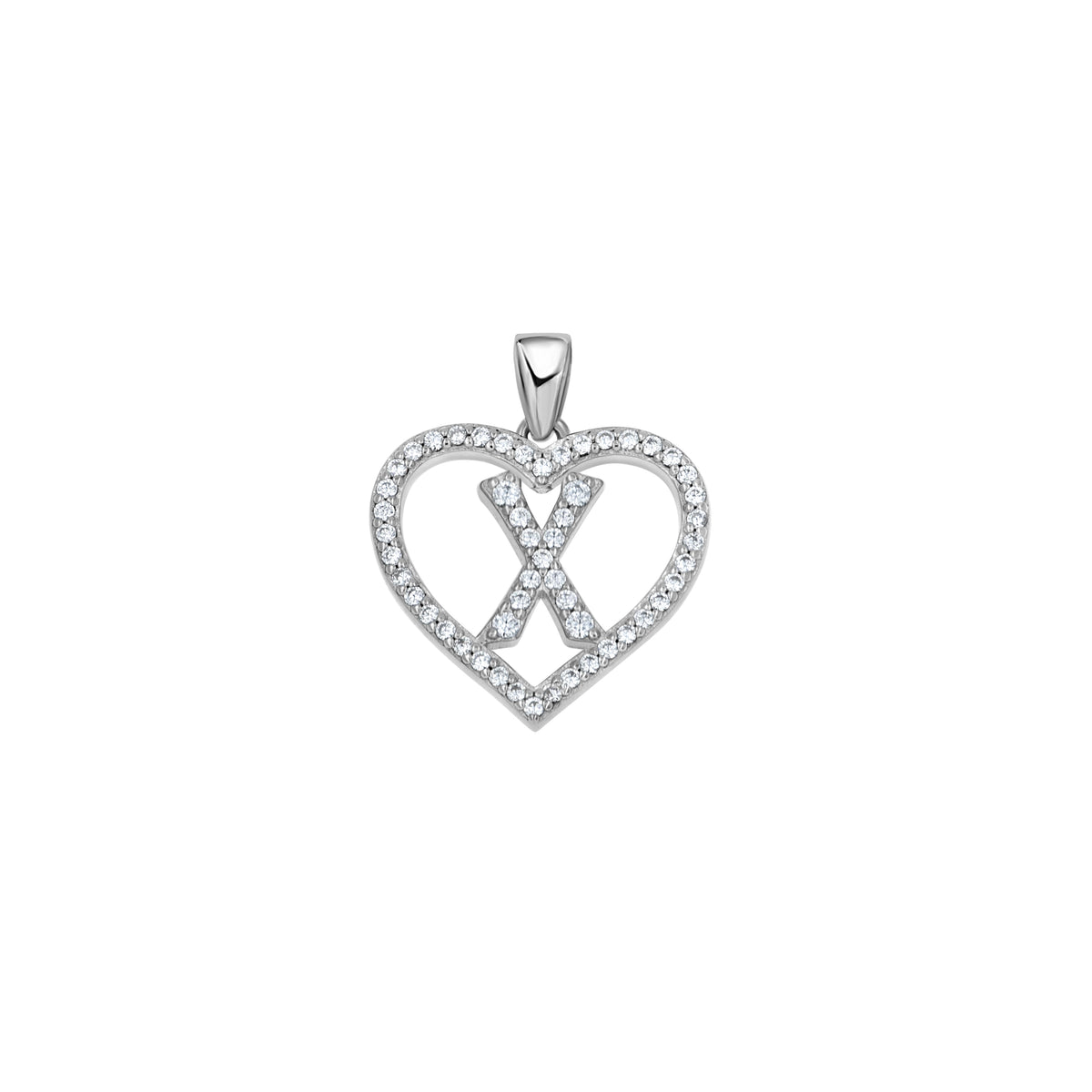 925 Sterling Silver Womens Cubic Zirconia Initial Letter X Heart Charm Pendant