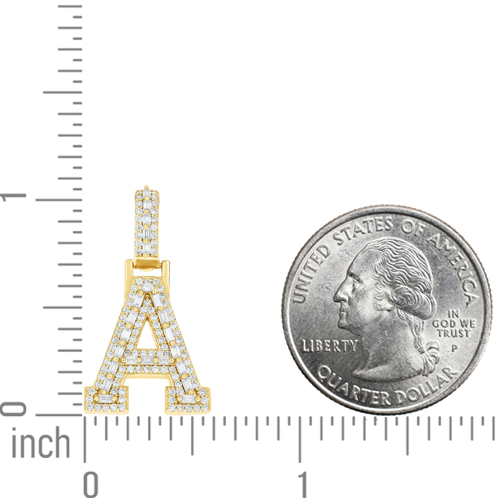 925 Sterling Silver Yellow-Tone Unisex Baguette Round 0.41ct, 0.46ct Moissanite Initial Alphabet A Charm Pendant