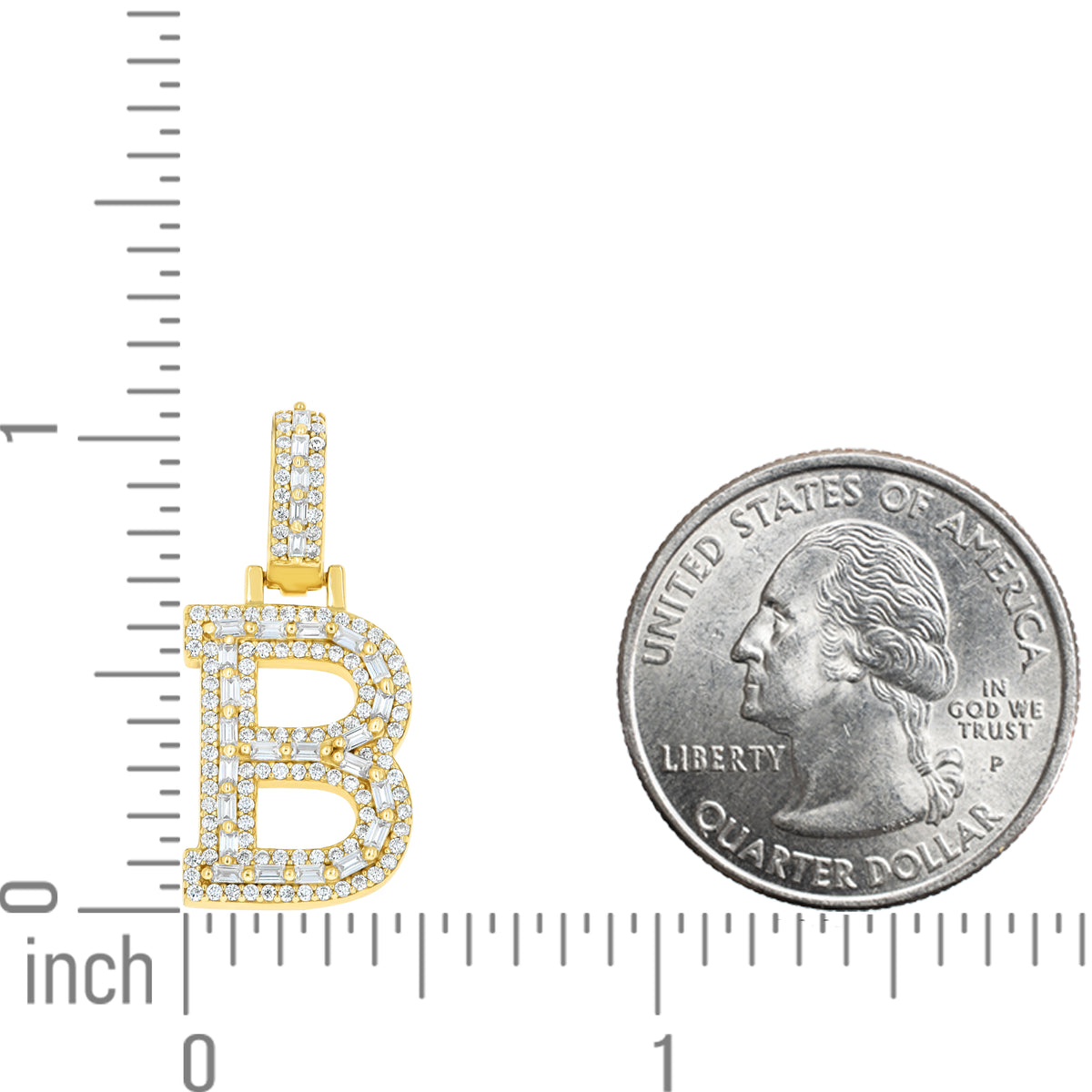 925 Sterling Silver Yellow-Tone Unisex Baguette Round 0.47ct, 0.54ct Moissanite Initial Alphabet B Charm Pendant