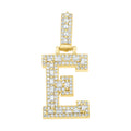 925 Sterling Silver Yellow-Tone Unisex Baguette Round 0.44ct, 0.57ct Moissanite Initial Alphabet E Charm Pendant