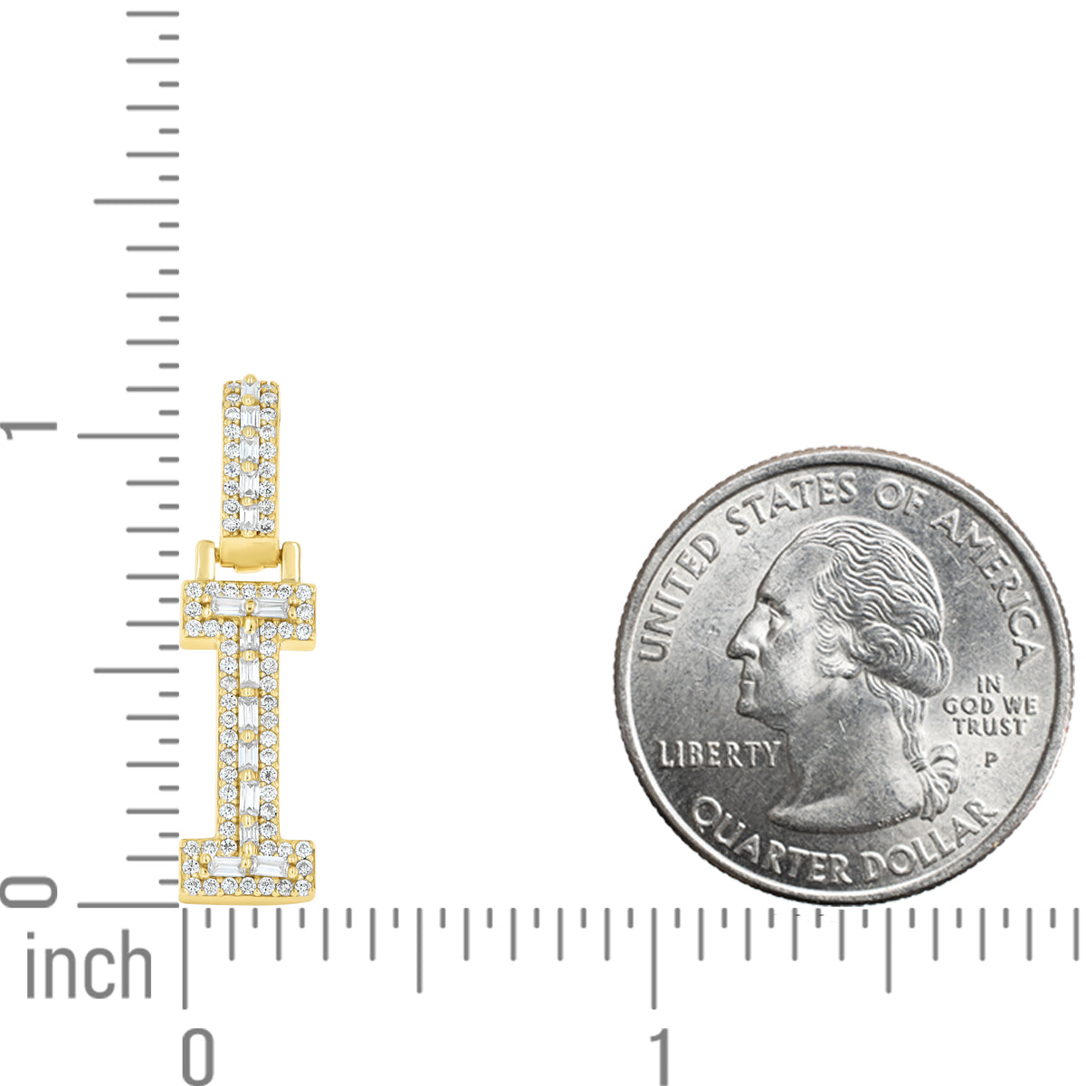 925 Sterling Silver Yellow-Tone Unisex Baguette Round 0.29ct, 0.35ct Moissanite Initial Alphabet I Charm Pendant