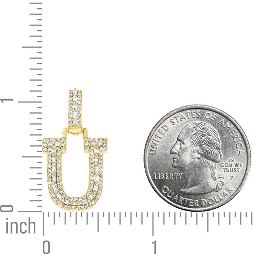 925 Sterling Silver Yellow-Tone Unisex Baguette Round 0.42ct, 0.73ct Moissanite Initial Alphabet U Charm Pendant