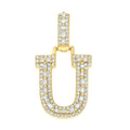 925 Sterling Silver Yellow-Tone Unisex Baguette Round 0.42ct, 0.73ct Moissanite Initial Alphabet U Charm Pendant