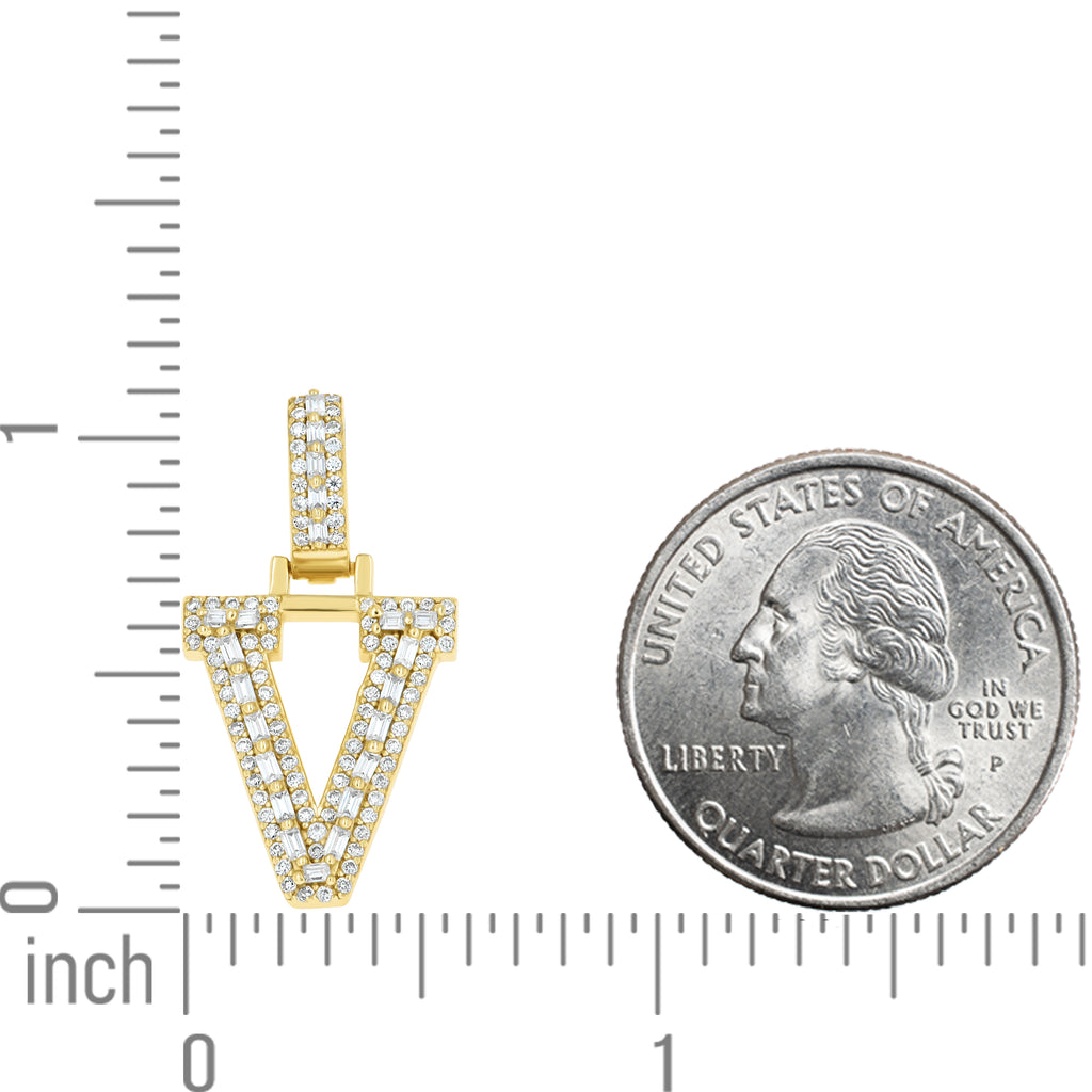 925 Sterling Silver Yellow-Tone Unisex Baguette Round 0.38ct, 0.52ct Moissanite Initial Alphabet V Charm Pendant
