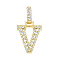 925 Sterling Silver Yellow-Tone Unisex Baguette Round 0.38ct, 0.52ct Moissanite Initial Alphabet V Charm Pendant
