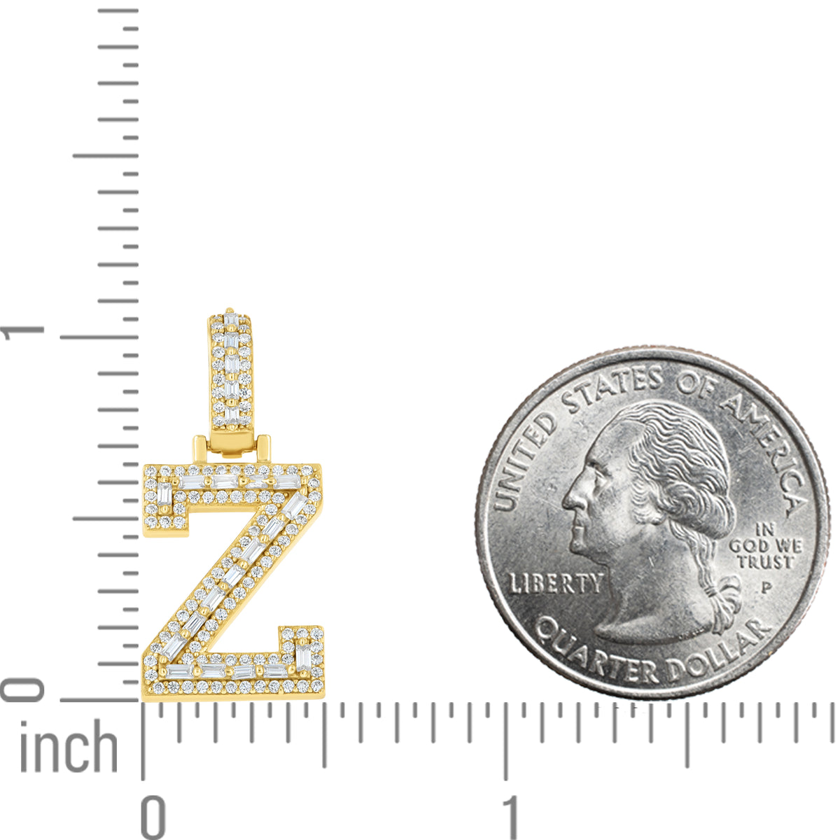 925 Sterling Silver Yellow-Tone Unisex Baguette Round 0.43ct, 0.57ct Moissanite Initial Alphabet Z Charm Pendant