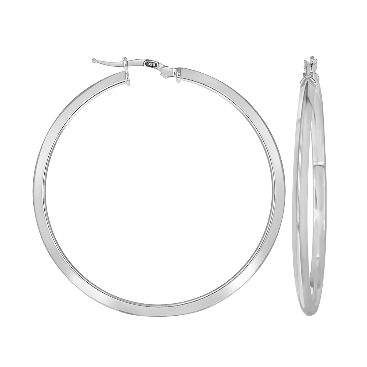 925 Sterling Silver Womens Knife Edge Hoop Earrings