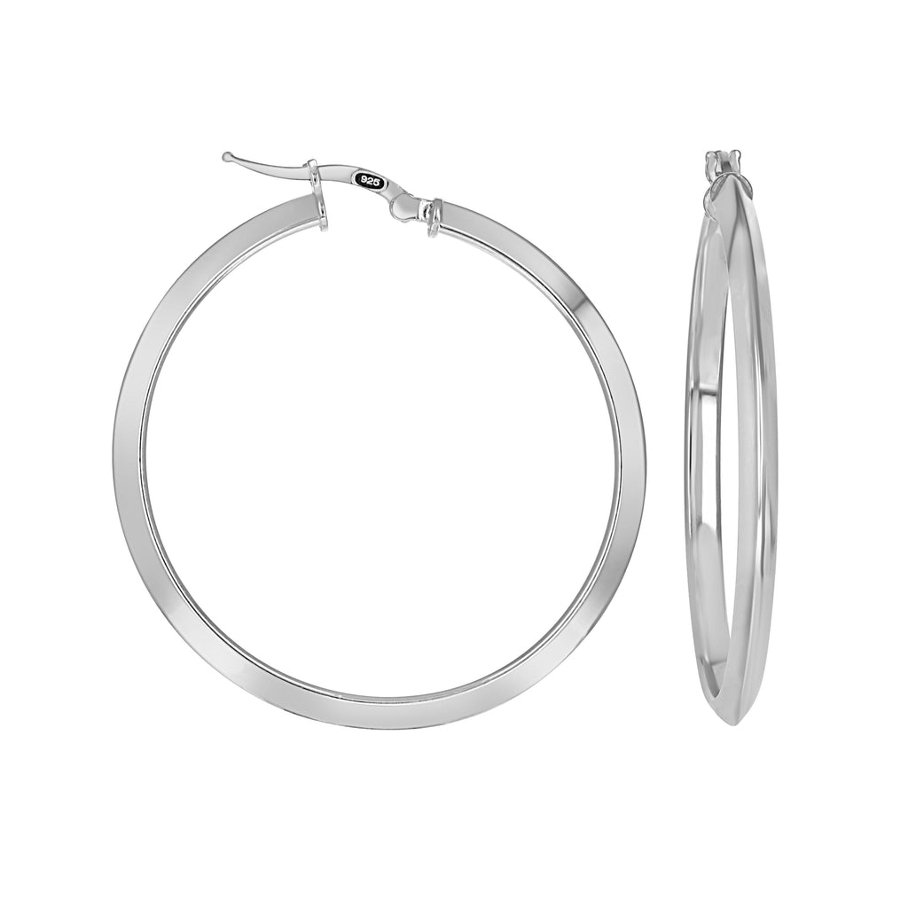 925 Sterling Silver Womens Knife Edge Hoop Earrings