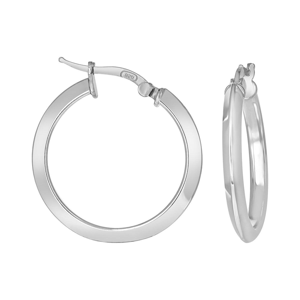 925 Sterling Silver Womens Knife Edge Hoop Earrings