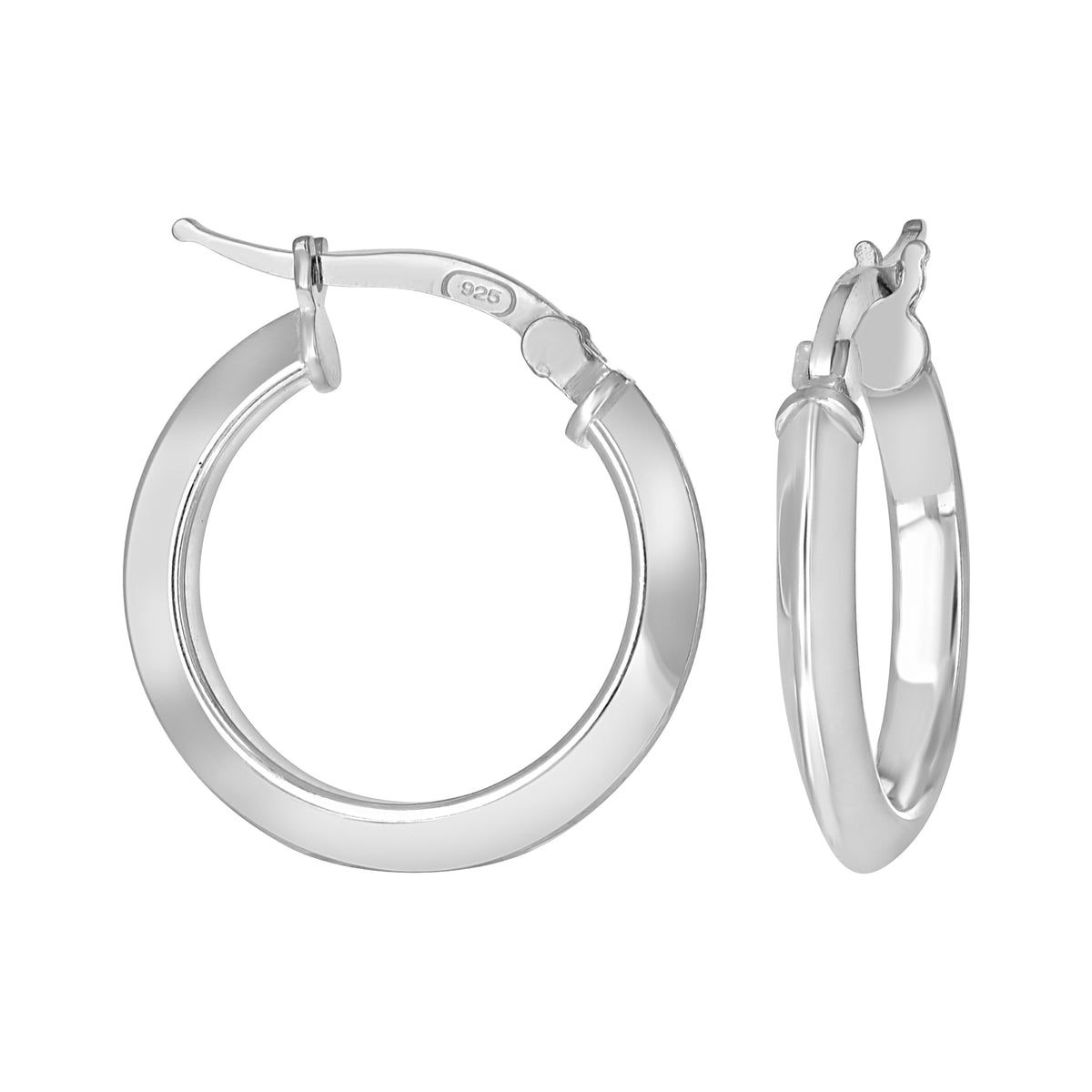 925 Sterling Silver Womens Knife Edge Hoop Earrings