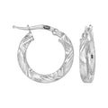 925 Sterling Silver Womens Diamond-Cut Patterned Square Tube Hoop Earrings