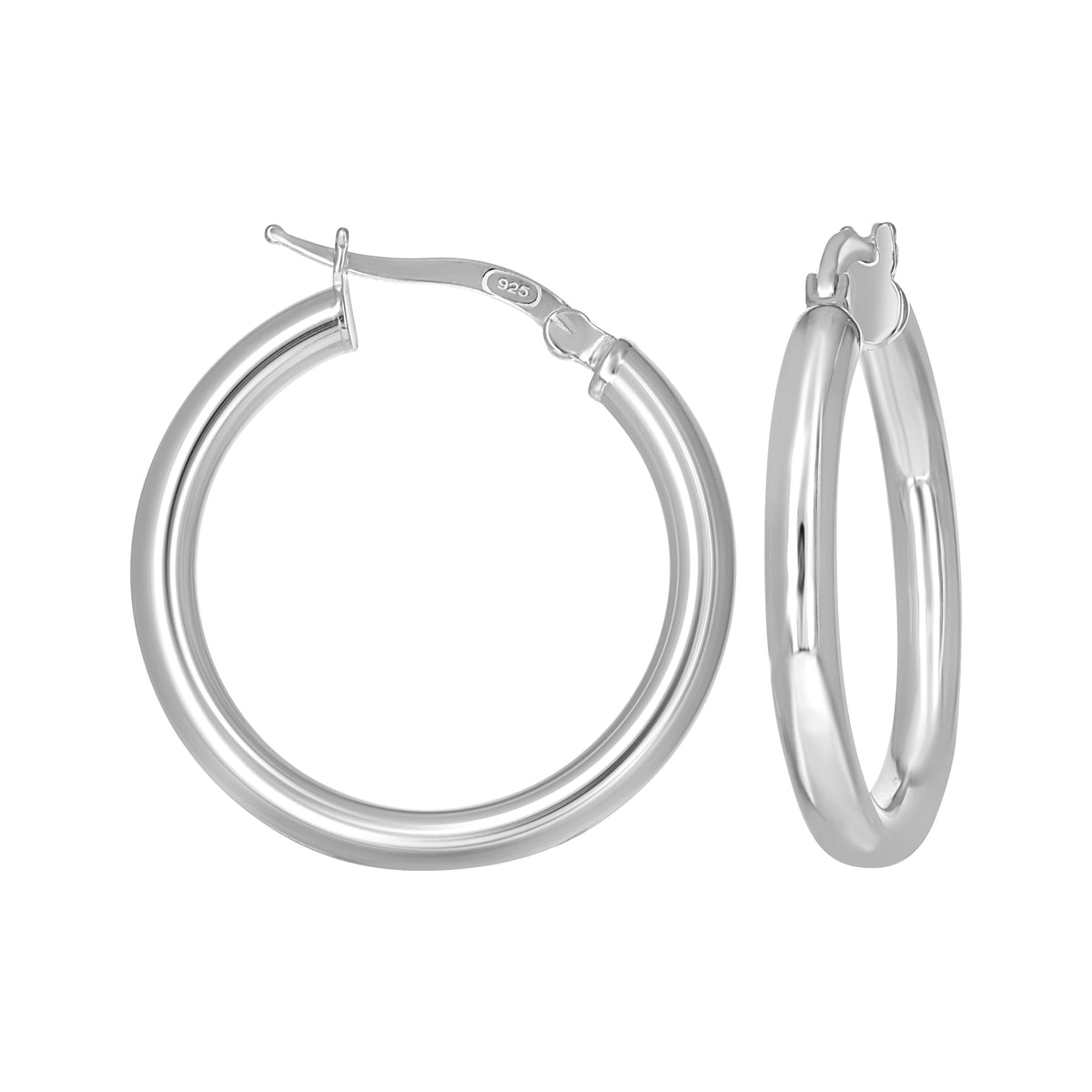 925 Sterling Silver Womens Round Tube Hoop Earrings