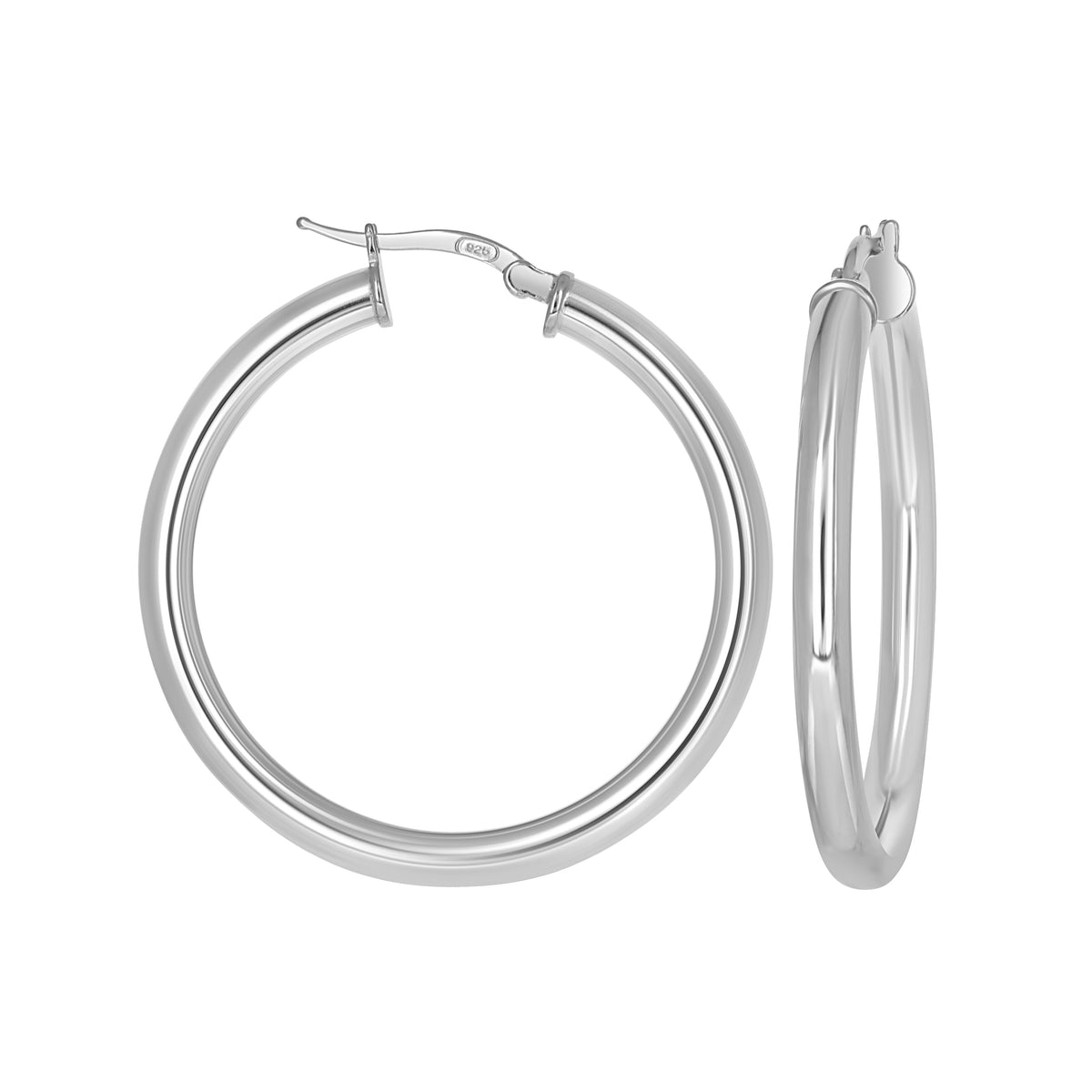 925 Sterling Silver Womens Round Tube Hoop Earrings