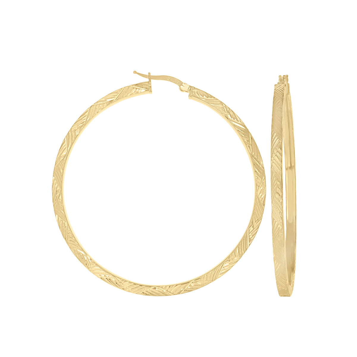 925 Sterling Silver Yellow-Tone Womens Diamond-Cut Patterned Square Tube Hoop Earrings