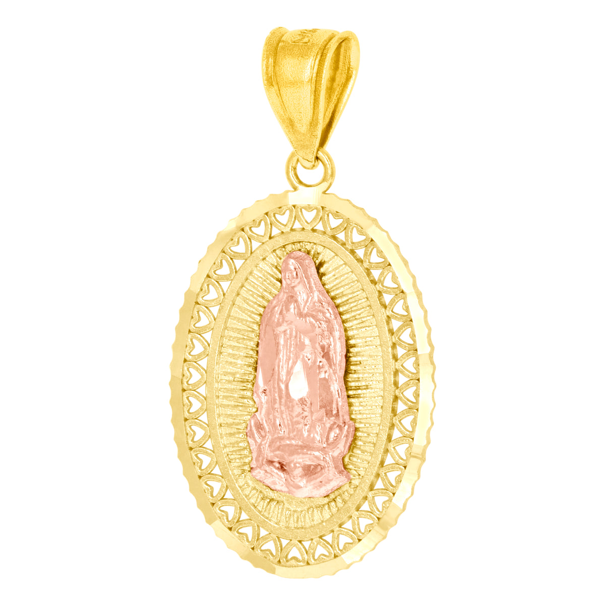 10K Yellow Gold Unisex Lady Of Guadalupe Religious Charm Pendant