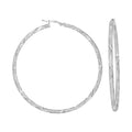 925 Sterling Silver Womens Diamond-Cut Patterned Square Tube Hoop Earrings