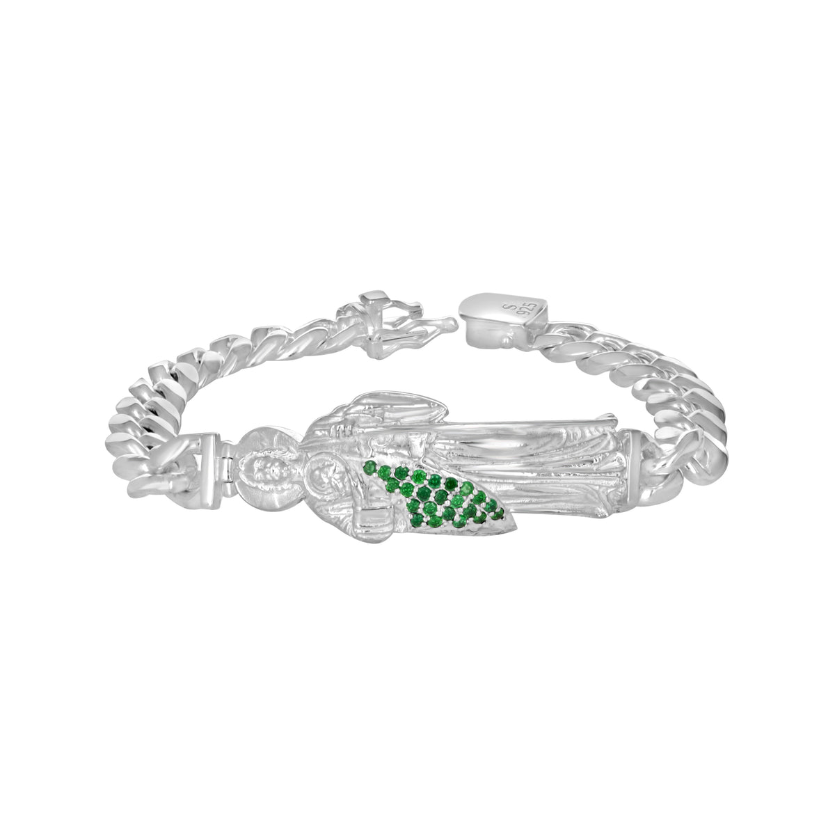 925 Sterling Silver Unisex Green Cubic-Zirconia St. Jude Religious Charm Bracelet Size 7 Inches