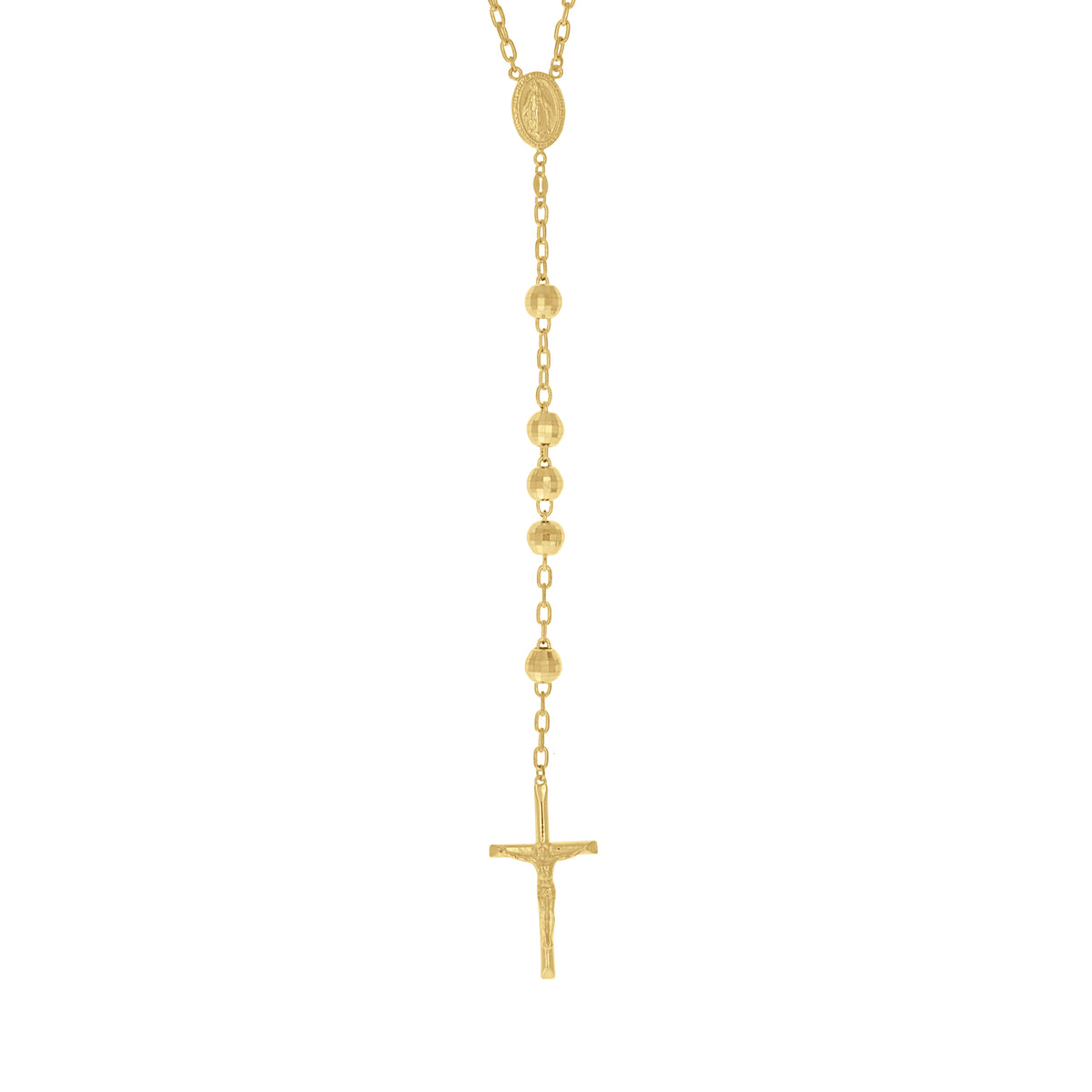 925 Sterling Silver Yellow-Tone Unisex Guadalupe Crucifix Cross Religious Rosary Necklace 7mm 26 Inches