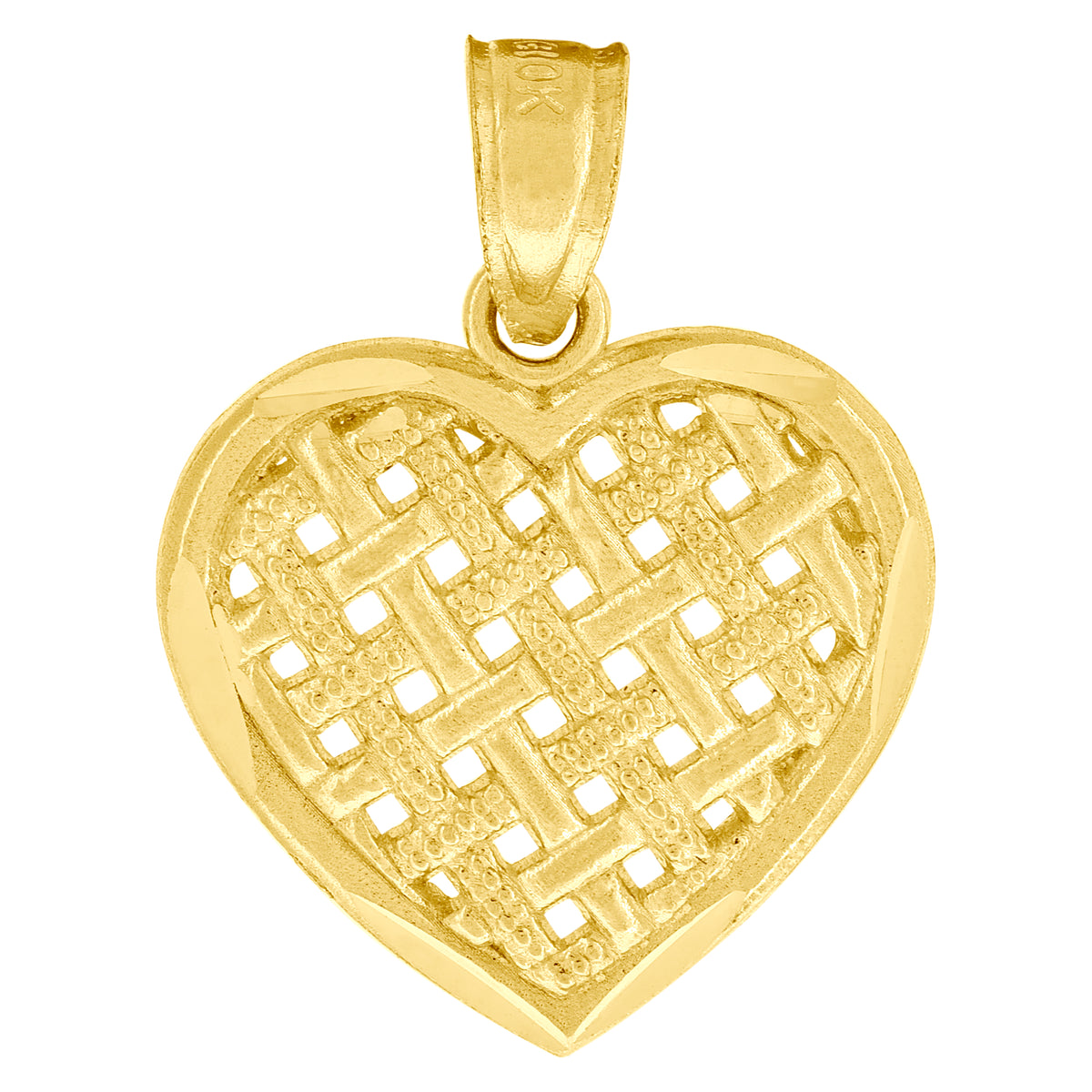10K Yellow Gold Diamond-Cut Unisex Heart Charm Pendant
