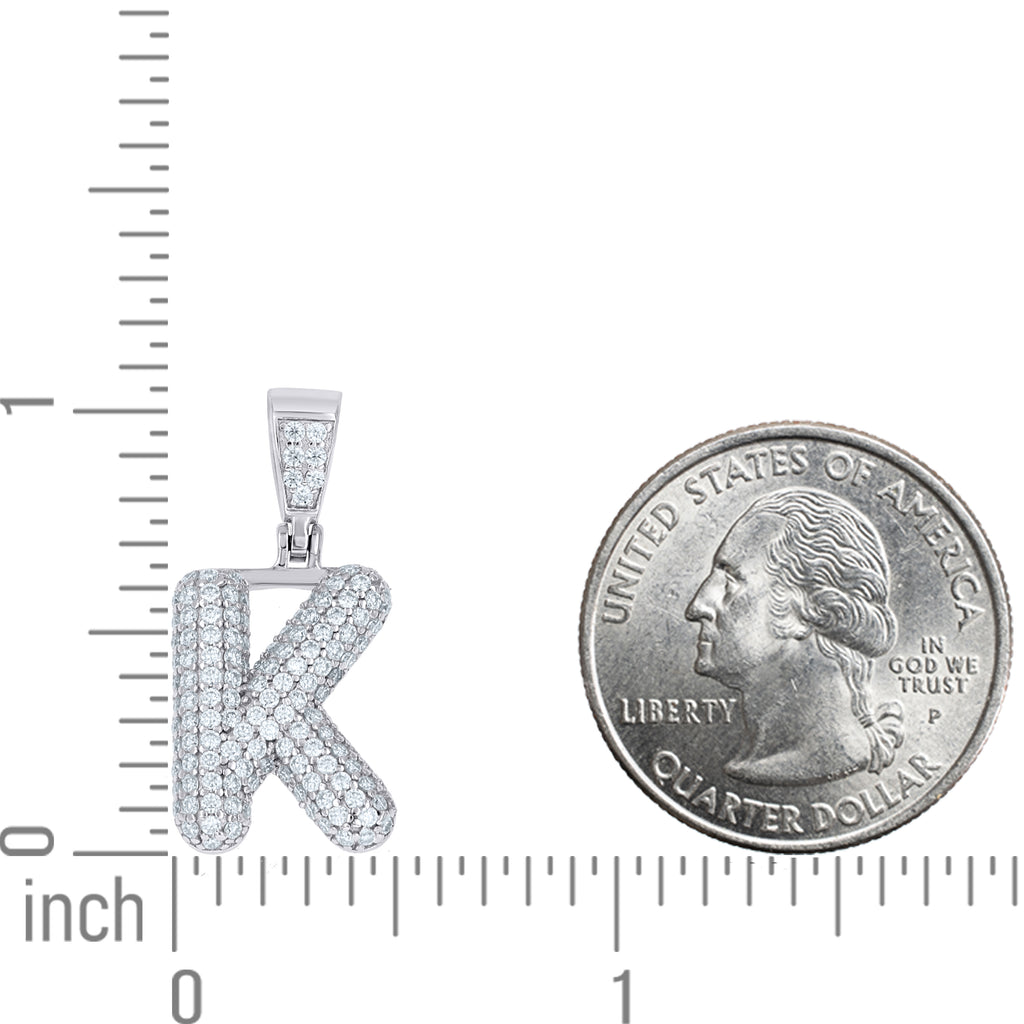 925 Sterling Silver 1.00ct Moissanite Initial Alphabet K Charm Pendant