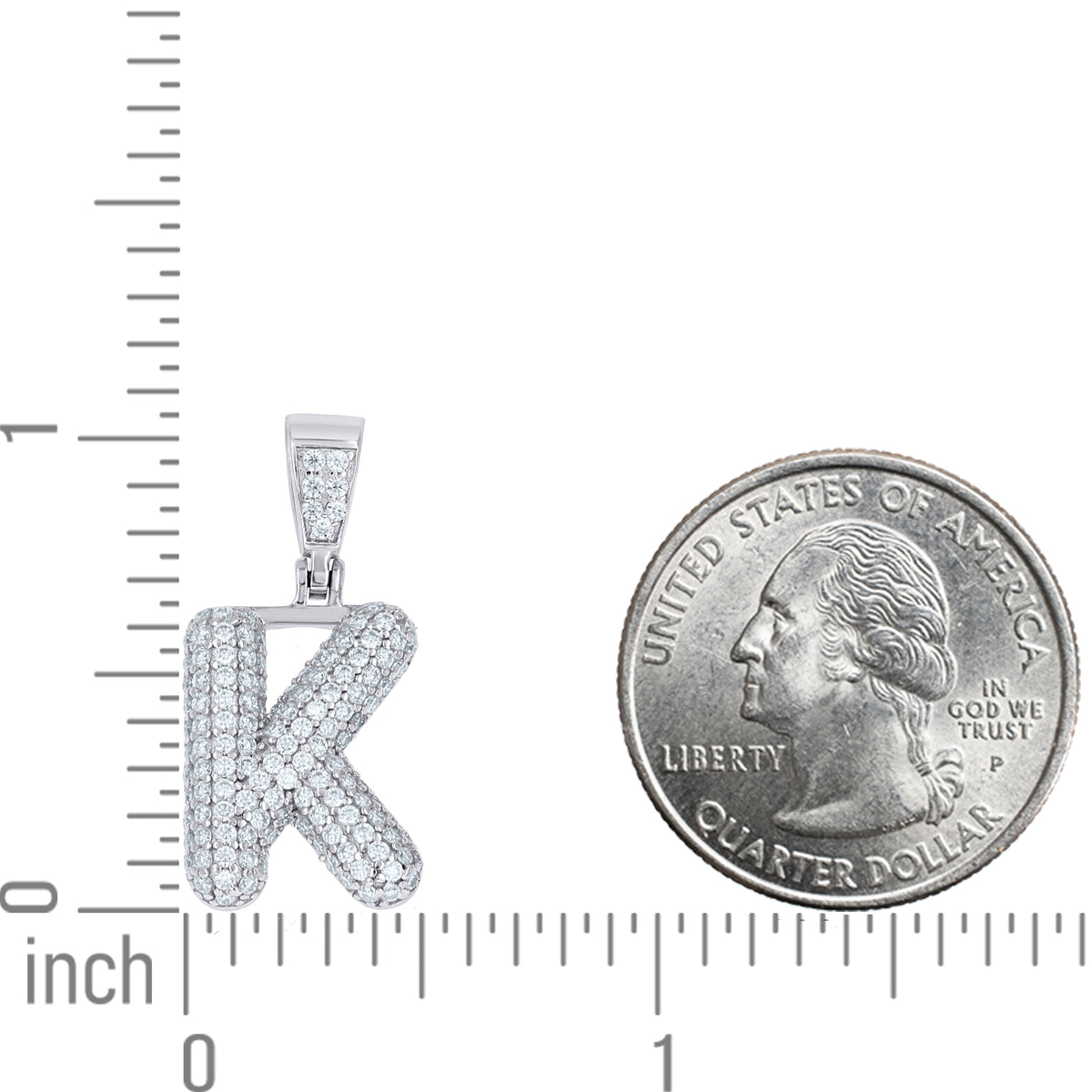 925 Sterling Silver 1.00ct Moissanite Initial Alphabet K Charm Pendant
