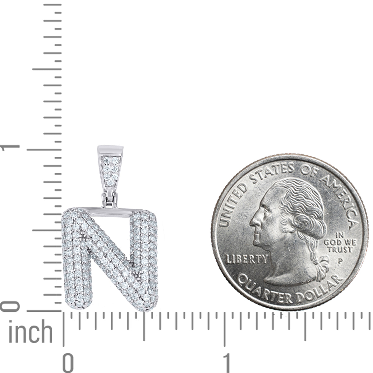 925 Sterling Silver 1.20ct Moissanite Initial Alphabet N Charm Pendant