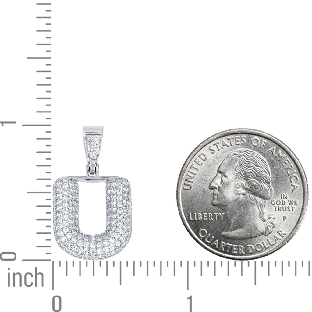 925 Sterling Silver 0.93ct Moissanite Initial Alphabet U Charm Pendant