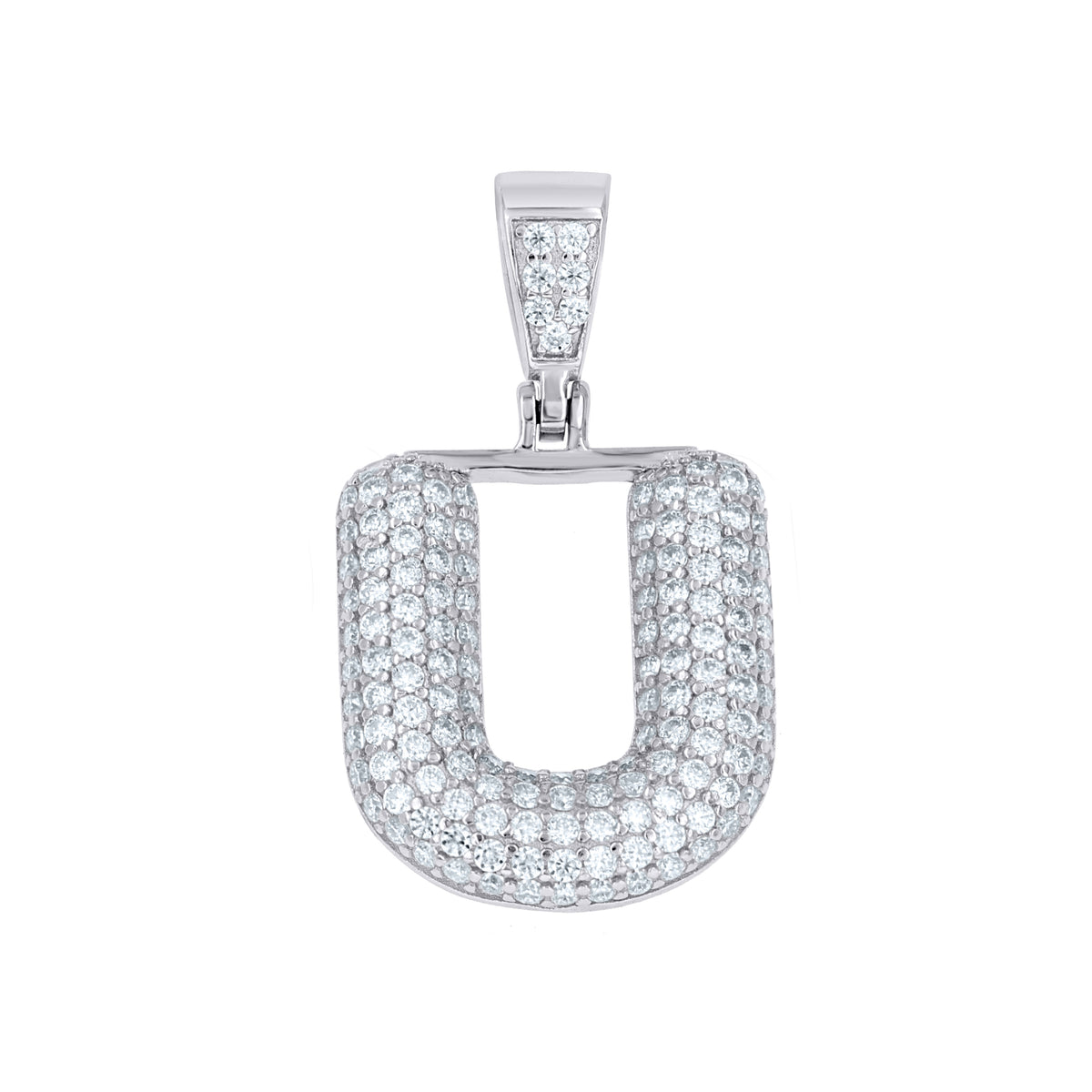 925 Sterling Silver 0.93ct Moissanite Initial Alphabet U Charm Pendant