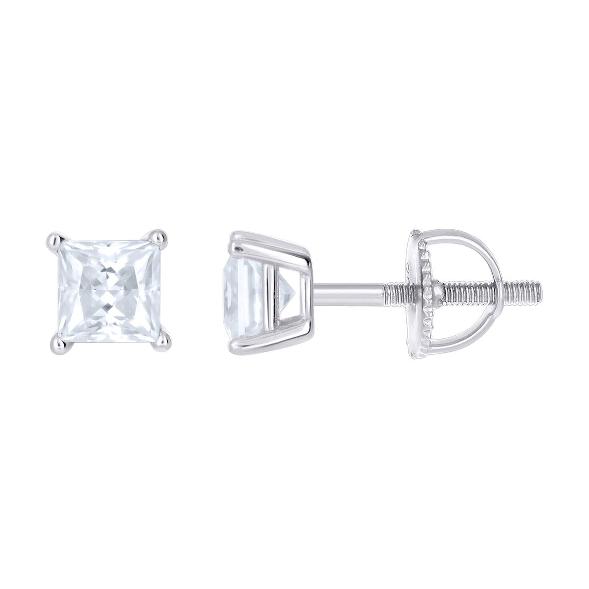 925 Sterling Silver Unisex Princess-cut 0.82ct Moissanite Square Fashion Stud Earrings