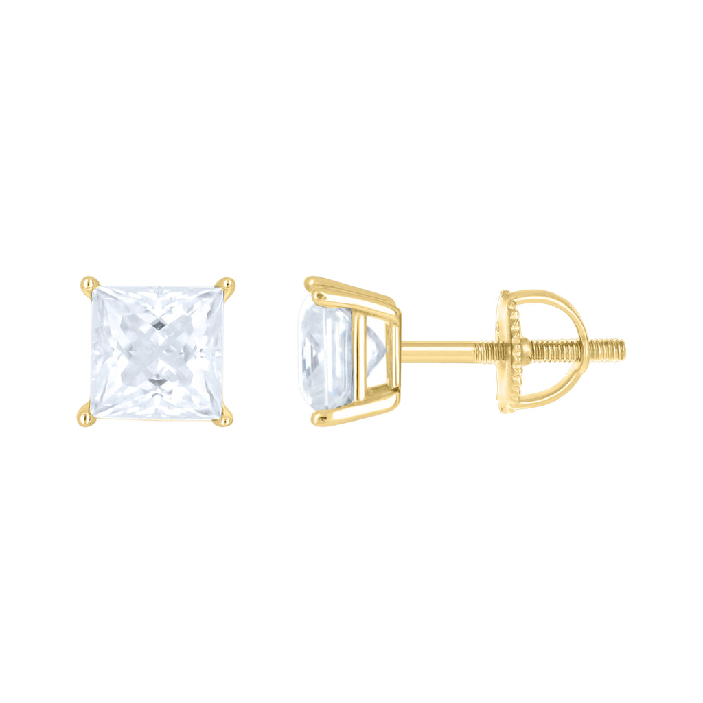 925 Sterling Silver Yellow-Tone Unisex Princess-cut 1.62ct Moissanite Square Fashion Stud Earrings
