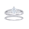 925 Sterling Silver Womens Round Pear Cubic-Zirconia Teardrop Duo Bridal Ring Set