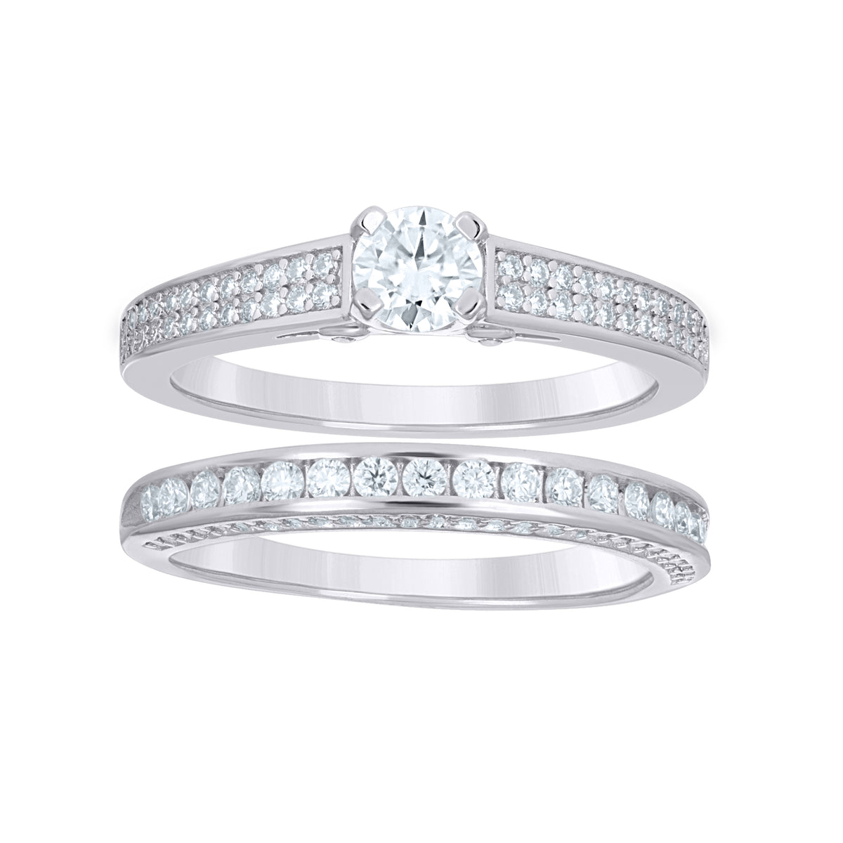 925 Sterling Silver Womens Cubic-Zirconia Duo Bridal Ring Set Size 7