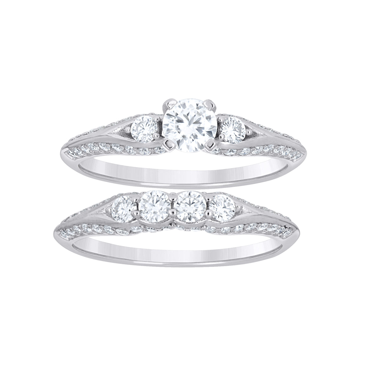 925 Sterling Silver Womens Cubic-Zirconia Duo Bridal Ring Set Size 9