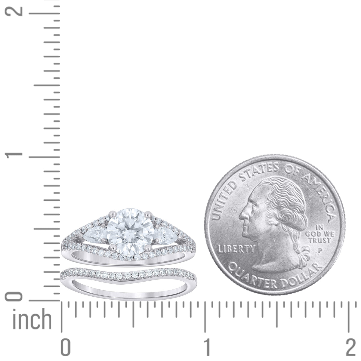 925 Sterling Silver Womens Round Pear 2.48ct, 0.73ct Moissanite Fashion Pinky Ring Size 8