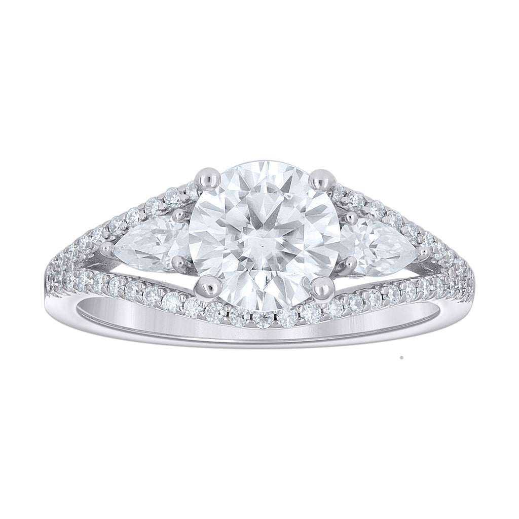925 Sterling Silver Womens Round Pear 2.48ct, 0.73ct Moissanite Fashion Pinky Ring Size 5