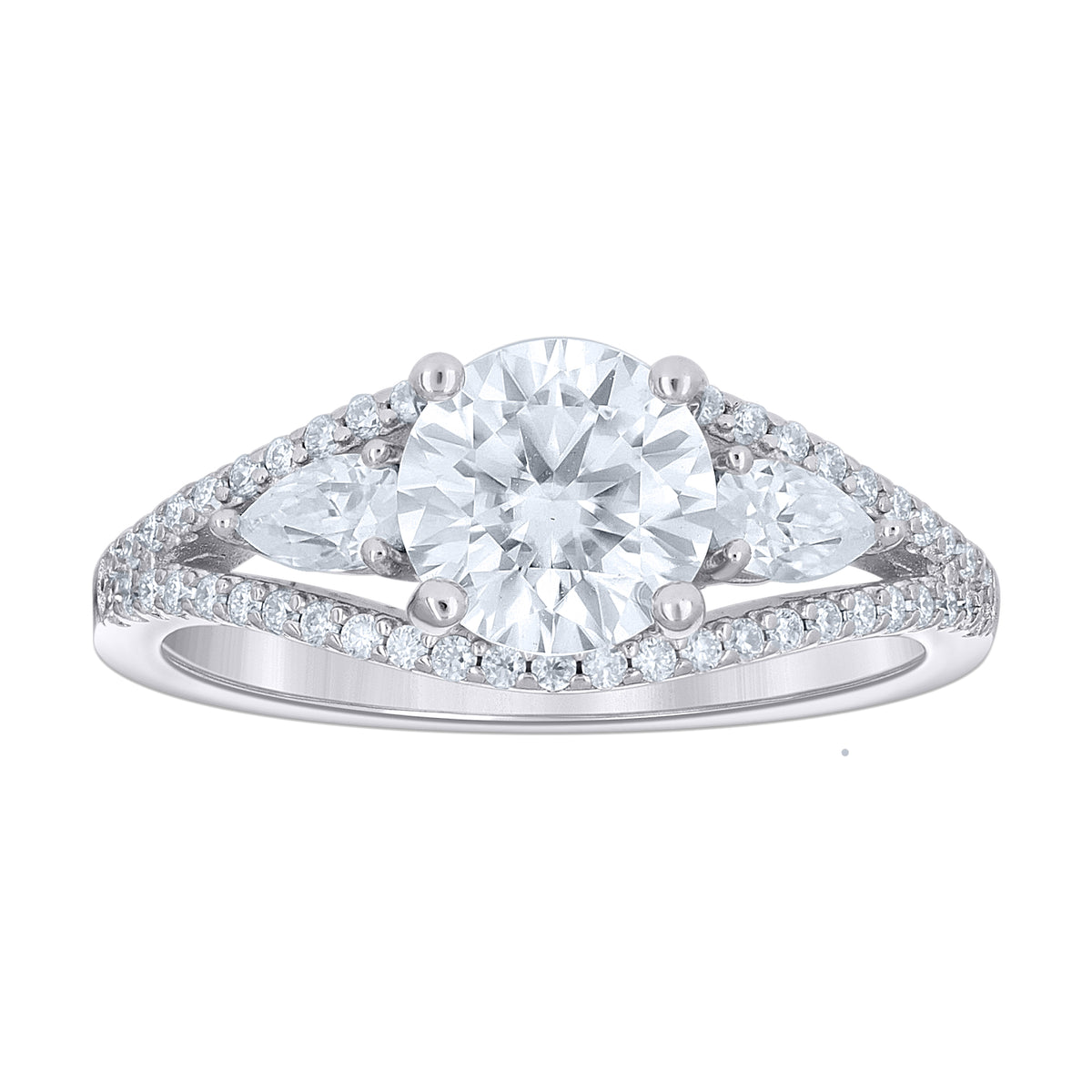 925 Sterling Silver Womens Round Pear 2.48ct, 0.73ct Moissanite Fashion Pinky Ring Size 5