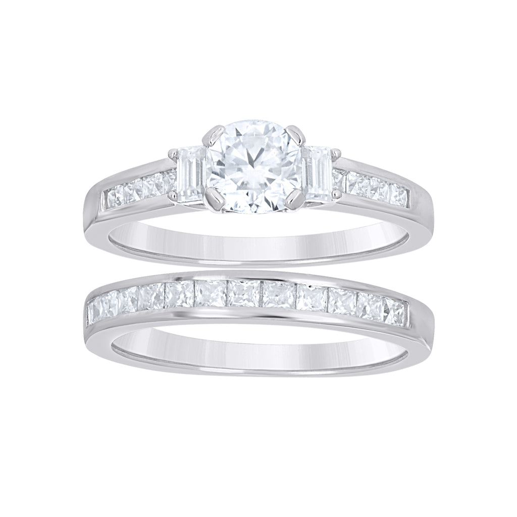 925 Sterling Silver Womens Round Princess-cut/Baguette 0.26ct Moissanite Duo Bridal Ring Set Size 6