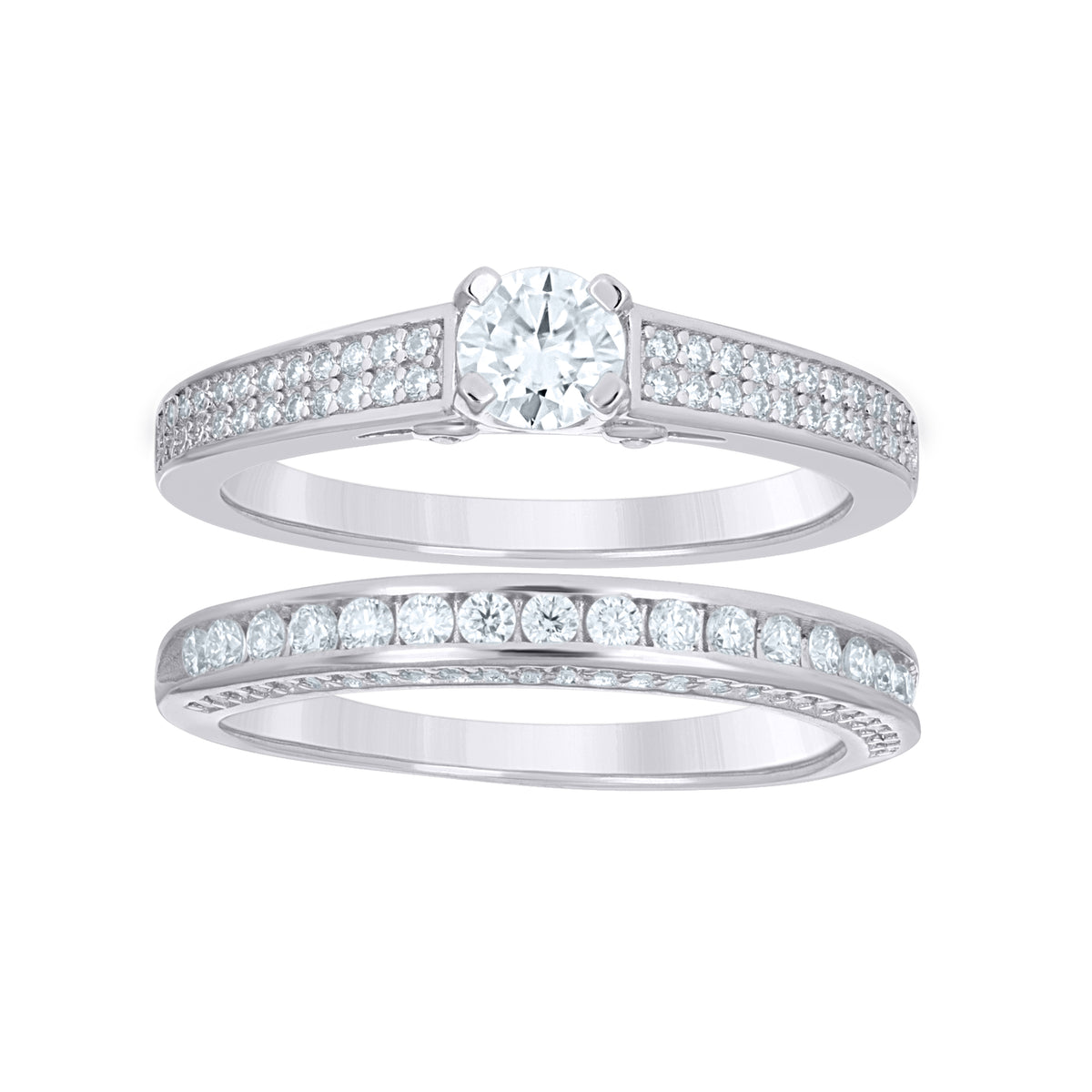 925 Sterling Silver Womens Round 1.56ct Moissanite Duo Bridal Ring Set