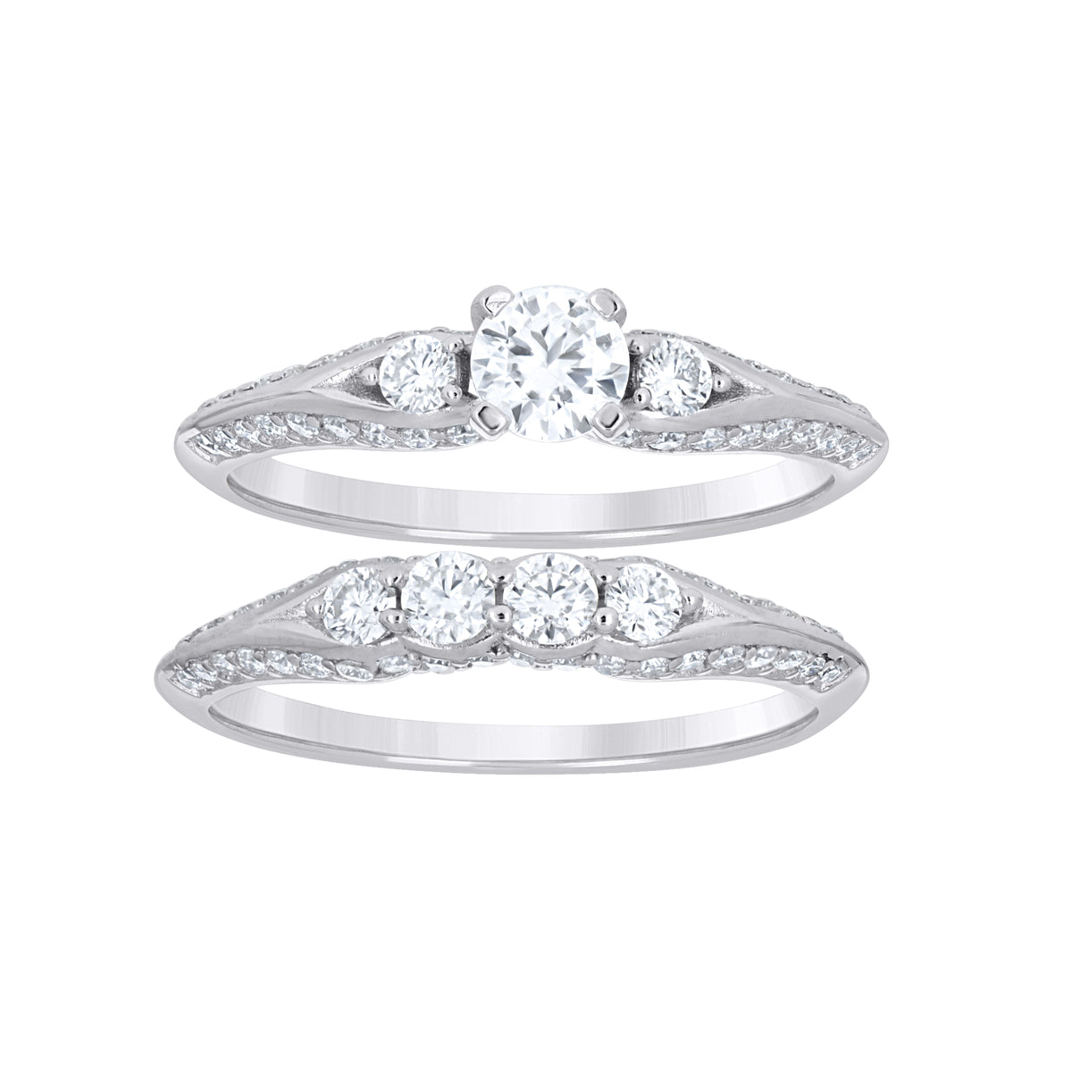 925 Sterling Silver Womens Round 1.69ct Moissanite Duo Bridal Ring Set Size 6