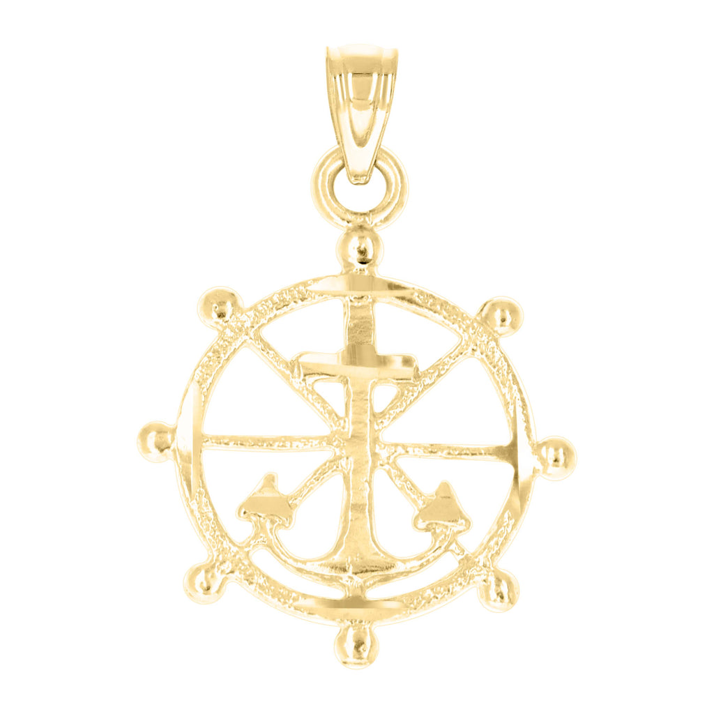 10K Yellow Gold Unisex Anchor Wheel Religious Charm Pendant