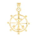 10K Yellow Gold Unisex Anchor Wheel Religious Charm Pendant