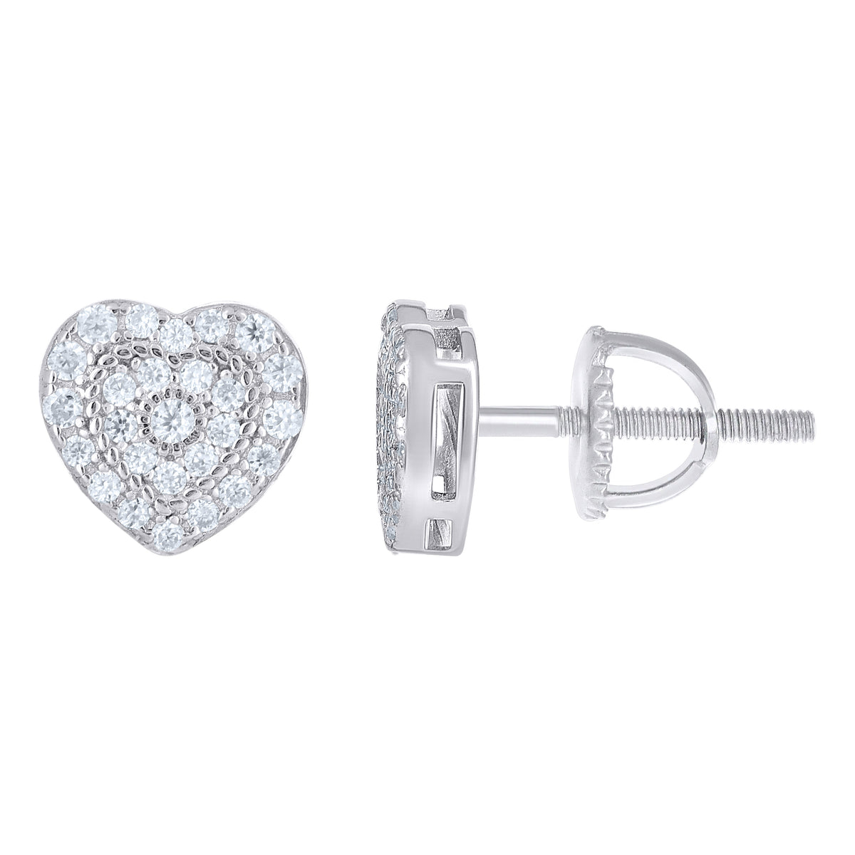 925 Sterling Silver Womens Cubic-Zirconia Heart Stud Earrings