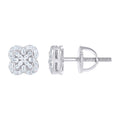 925 Sterling Silver Womens Round Baguette Cubic-Zirconia Clover Good Luck Stud Earrings