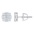 925 Sterling Silver Unisex Round Baguette Cubic-Zirconia Round Fashion Stud Earrings