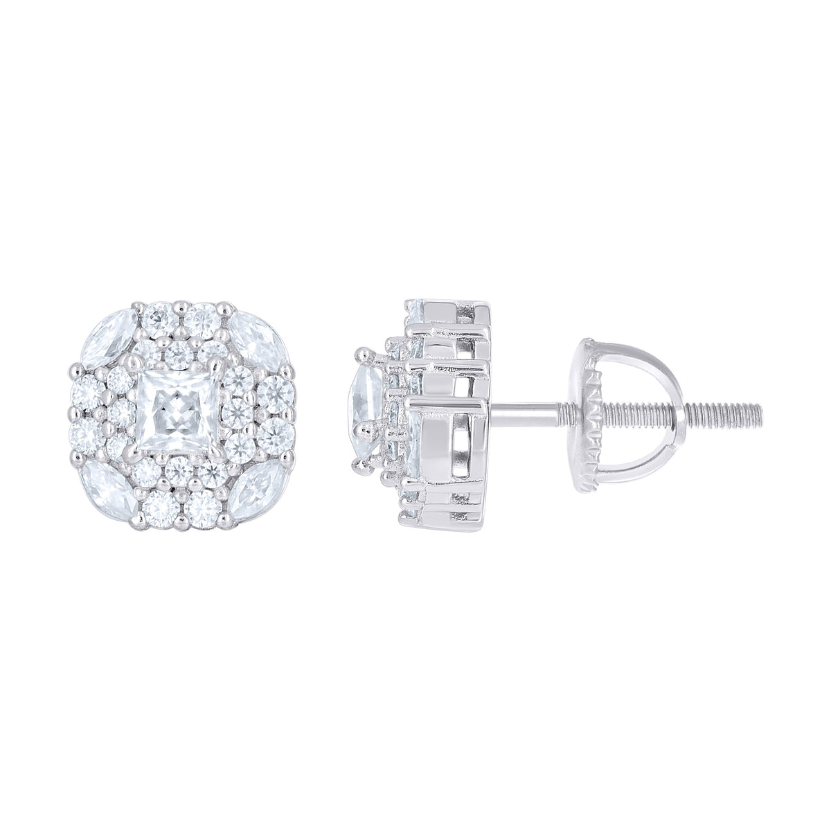 925 Sterling Silver Womens Round Marquise/Princess-cut Cubic-Zirconia Square Fashion Stud Earrings