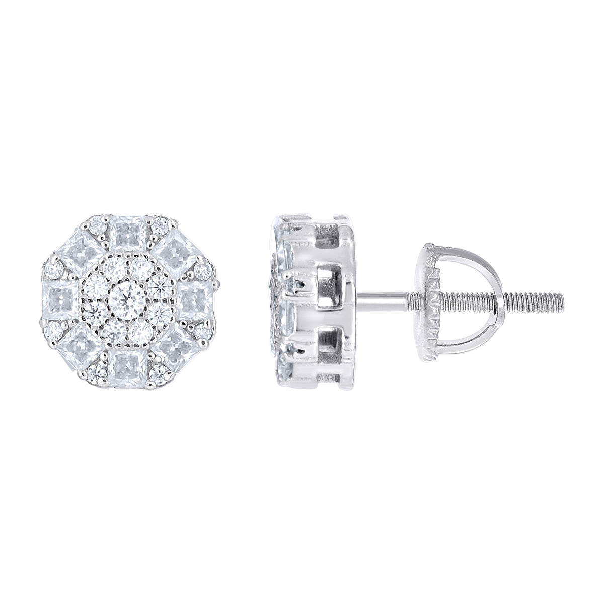 925 Sterling Silver Womens Round Princess-cut Cubic-Zirconia Round Fashion Stud Earrings